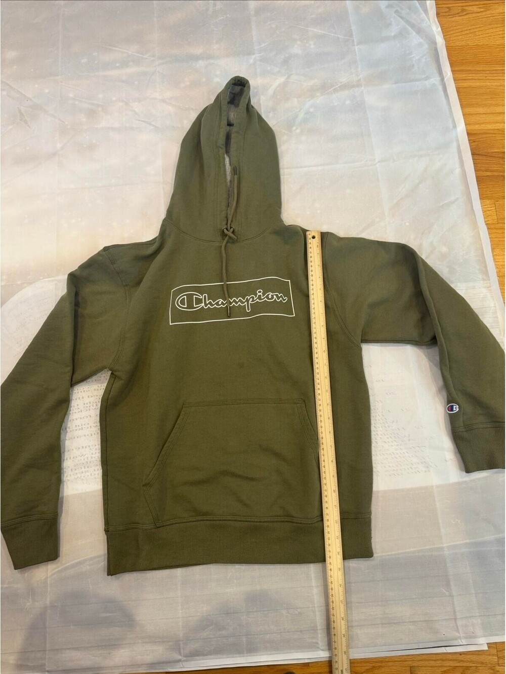 Champion Men's M Olive Green Pullover Hoodie Script Logo Clothing00033